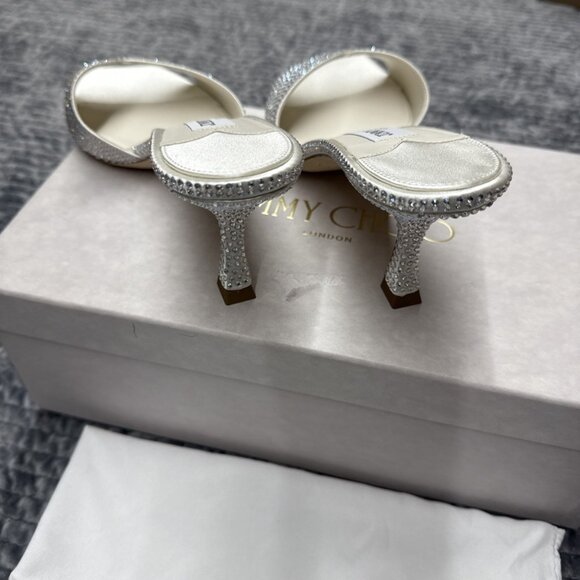 Jimmy Choo Skye 70 Ivory/clear Rhinestone And Satin High Heel - Picture 5 of 10